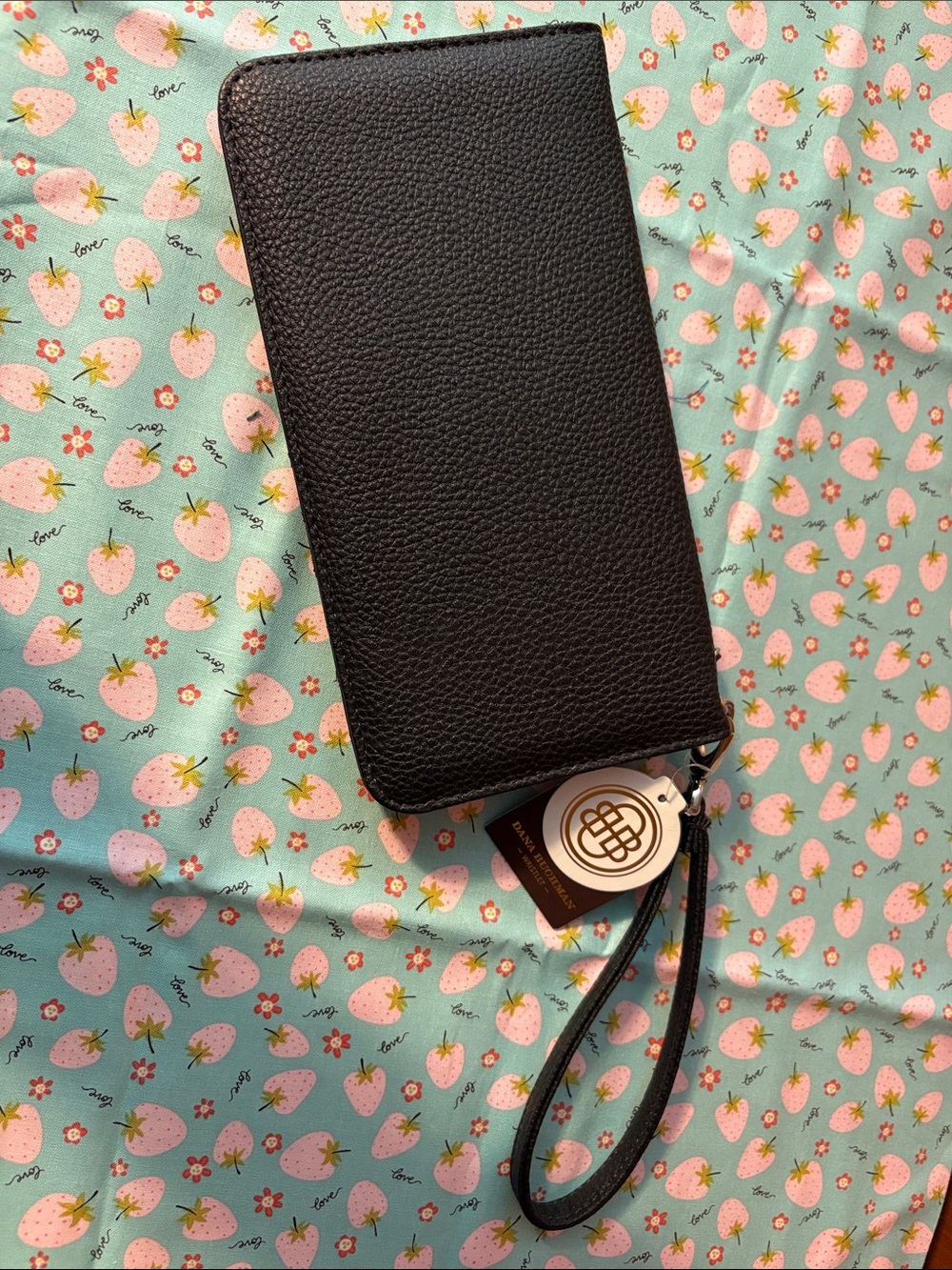 Dana Buchman Black Pebbled Leather Wristlet Wallet with Strap